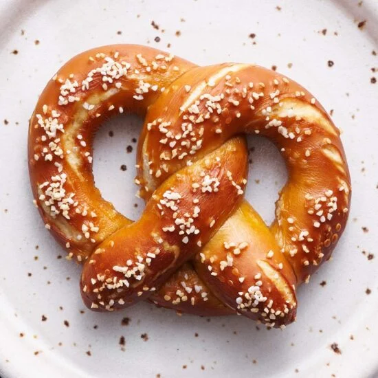 closeup photo of a pretzel snack on a plate