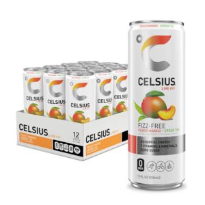 Celsius - Fizz Free Peach Mango Green Tea 12 oz Can 12pk case